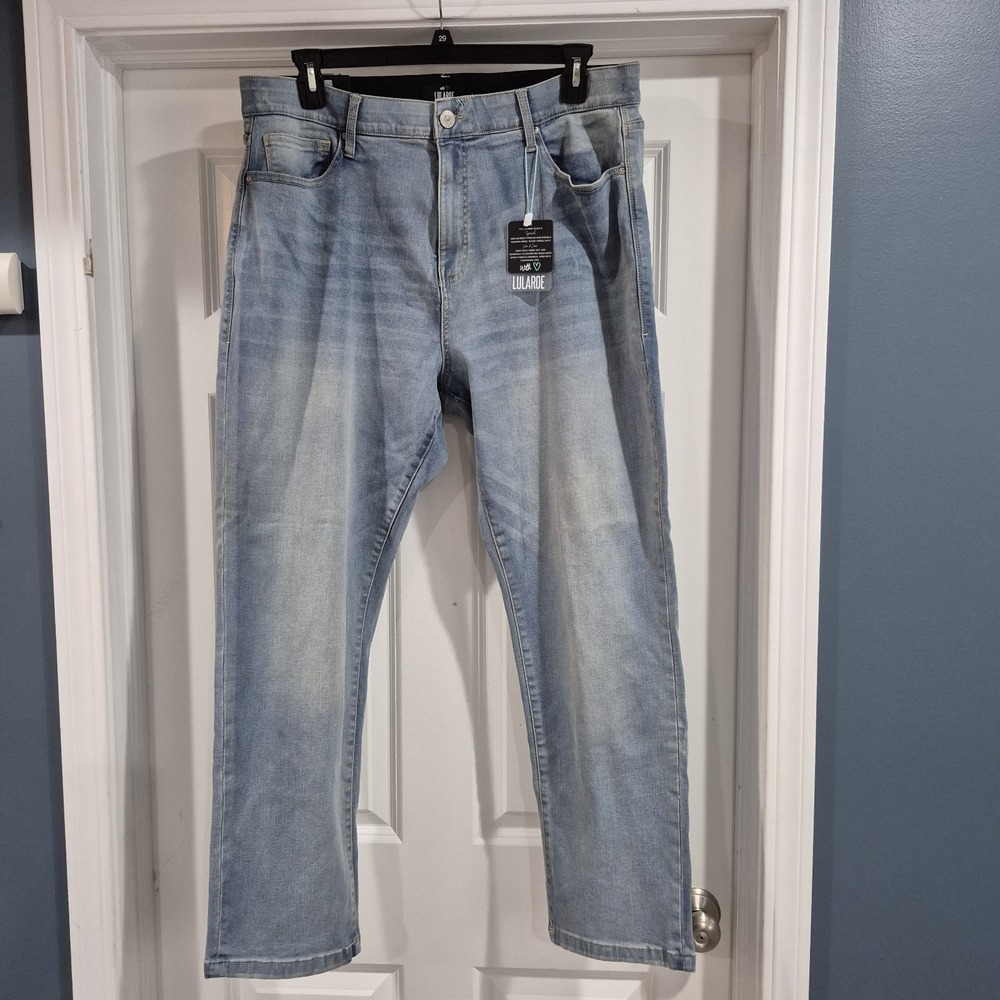 LuLaRoe‎ Jeans Womens 38 High Rise Slim Straight Distressed *FLAW Shaping Denim